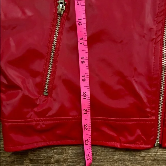 LEARSI red vintage PVC faux leather bomber jacket women’s sz M lightweight EUC - Picture 11 of 15